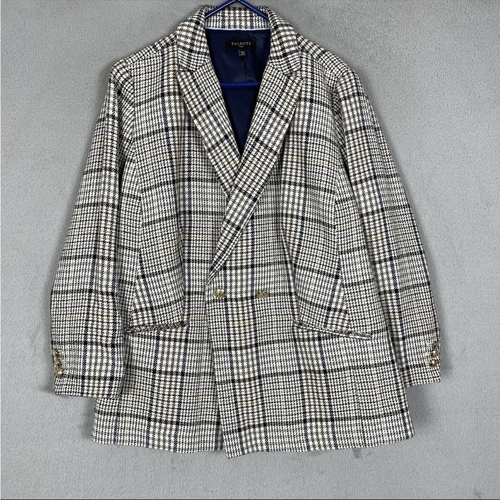 Talbots Blazer Jacket Womens 18W Multicolor Plaid Long Sleeve Casual 2 Buttons